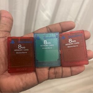 3 Sony 8MB Translucent Red & Blue PS2 Memory Cards (Pair)
